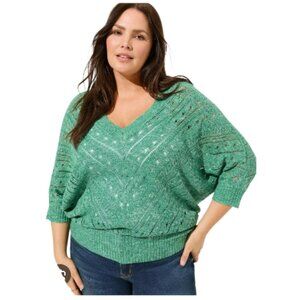 Torrid Green Pointelle Dolman Sweater